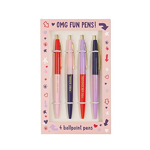 Product Cover Free Period Press OMG Fun Pens, Set Of 4 Clicker Ballpoint Pens With Inspiring Quotes In Gift Box