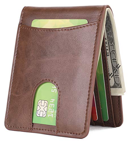 Product Cover Mens Wallet Slim Front Pocket Wallet for Men Billfold with Quick Access Slot and RFID Blocking- Coffee