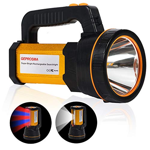 Product Cover High Lumen Powerful Rechargeable Spotlight Flashlight CREE LED Super Bright Searchlight Hand held Spot Search light Large 4 Batteries 10000mah Powered Portable Heavy Duty Torch