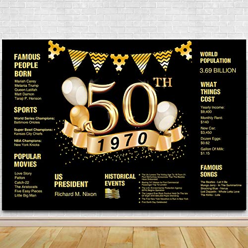 Product Cover Agantree Art 50th Birthday Photography Backdrop | 50th Anniversary Decorations | 1970 Sign | 50th Birthday Black Gold Party Decoration