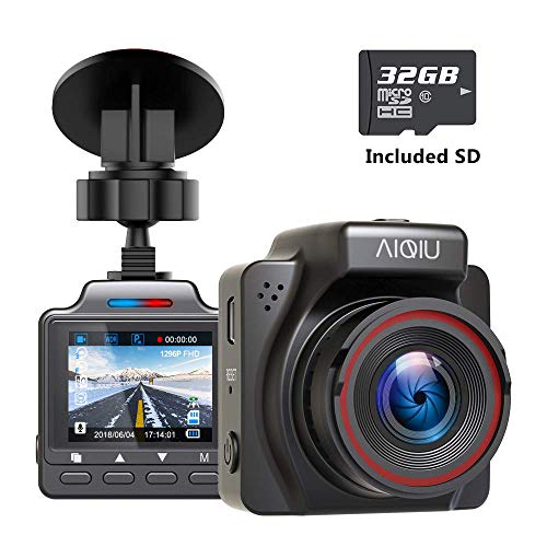 Product Cover AIQiu Dash Cam with 32GB SD Card, 1296P FHD Mini Car Driving Recorder, Vehicle Dashboard Camera, G-Sensor, Loop Record, WDR, Parking Monitor, Night Vision