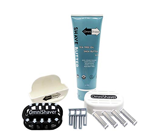 Product Cover Premium Omnishaver Kit - Black - The Fastest Way to Shave Head, Legs, Arms, Body | An alternative to Disposable Shaving Razors Self Cleans & Strops During Use with Shave Butter & Replacement Cartridge