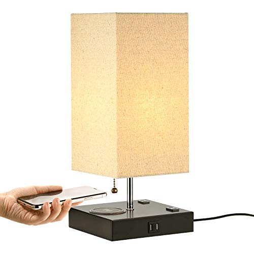 Product Cover Table Lamp with Wireless Charger and 2 USB Charging Ports and 2 Outlets Power Strip - Perfect for Bedroom, Living Room, Office - Compatible iPhone 11/Xs MAX/XR/XS/X/8/8, Samsung S10/S9/S9+ and More