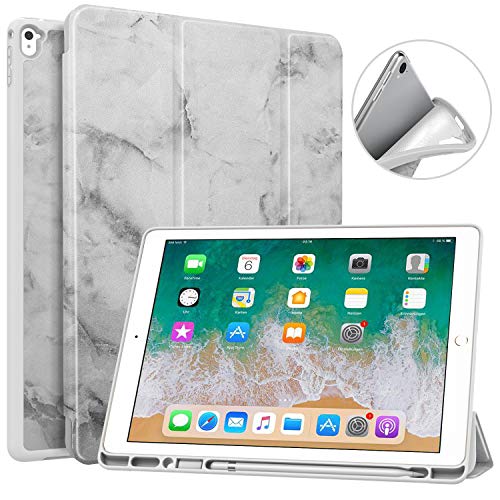 Product Cover MoKo Case Fit iPad Pro 12.9 2017/2015 with Apple Pencil Holder - Slim Lightweight Smart Shell Stand Cover Case with Auto Wake/Sleep Fit iPad Pro 12.9 Inch Tablet(1st & 2nd Gen) - Dark Gray Marble