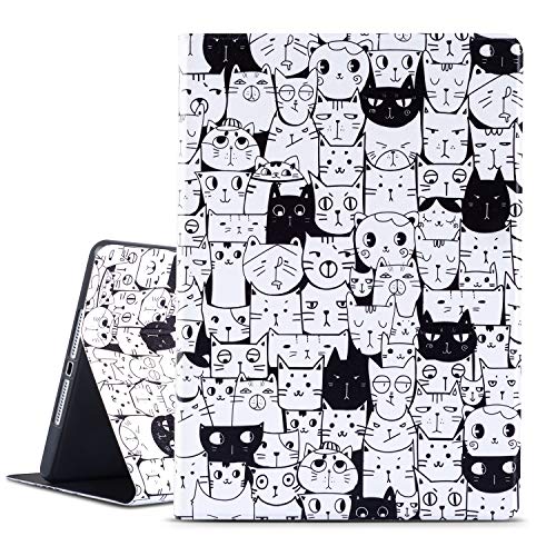 Product Cover Vimorco iPad 9.7 2018/2017 Case, iPad Air 2 Case, iPad Air Cover, Soft TPU Back Cover for 5th/6th Gen, Bump Drop Resistance Folio Leather Case, Adjustable Stand Auto Wake/Sleep(Black White Cat)