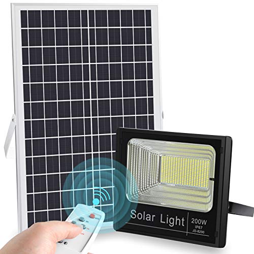 Product Cover 2019 Upgraded 200W LED Solar Flood Light 400LED Dusk to Dawn Solar Powered Street Light Outdoor Waterproof IP67 with Remote Control Solar Chargeable Flood for Backyard|Garage|Driveway|Basketball Court