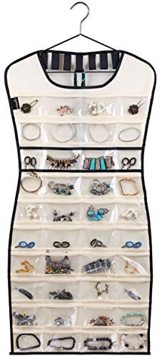 Product Cover MISSLO Hanging Jewelry Organizer 80 Clear Pockets & 7 Hook Loops Storage for Storing Jewelries, Earrings, Necklaces, Makeups, Hair Accessories Organizers in Closet, Travel, RV