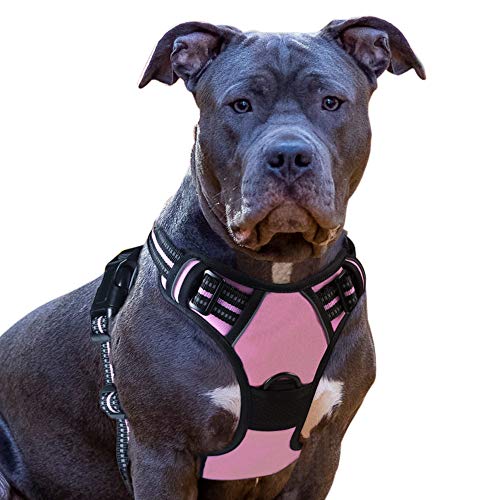Product Cover Eagloo Dog Harness No Pull, Walking Pet Harness with 2 Metal Rings and Handle Adjustable Reflective Breathable Oxford Soft Vest Easy Control Front Clip Harness Outdoor for Large Dogs Pink