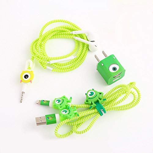 Product Cover ZOEAST(TM) DIY Protectors Apple USB Data Line Cable Charger Earphone Wrap Elastic Wire Saver Protector Compatible with iPhone 5 5S SE 6 6S 7 8 Plus X XS Max iPad (No Box, Green Mike)