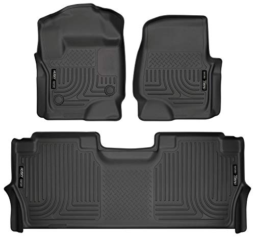 Product Cover Husky Liners 94061 Black Weatherbeater Front & 2nd Seat Floor Mats Fits 2017-19 Ford F-250/F-350 Crew Cab - with factory storage box