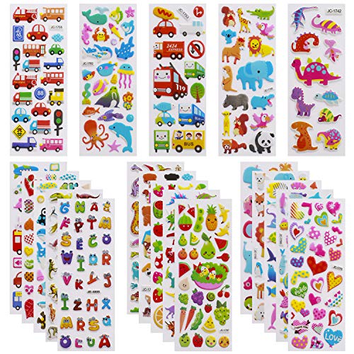 Product Cover 3D Stickers for Kids Toddlers Vivid Puffy Kids Stickers 24 Different Sheets Over 550 Stickers, Colored 3D Stickers for Boys Girls Teachers, Reward, Craft Scrapbooking