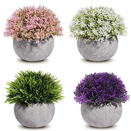 Product Cover Homemaxs Fake Plants Mini Artificial Plants Potted 4 Pack Topiary Shrubs Plastic Plants for Home Decor