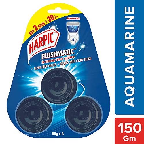 Product Cover Harpic Flushmatic Toilet In Cistern Block - 50 g (Pack of 3, Aquamarine, Blue)