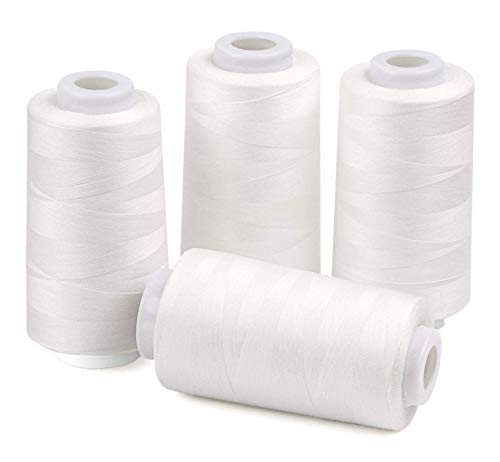 Product Cover ilauke 4 x 3000 Yards Serger Thread Spools White Polyester Sewing Thread Overlock Cone