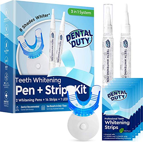 Product Cover Dental Duty Teeth Whitening Kit with LED Light- 35% Carbamide Peroxide Gel Pen,14 White Strips, 2 Whitening Pens- Professional Stain Remover for Sensitive Teeth-Best Tooth Whitener, Bright White Smile