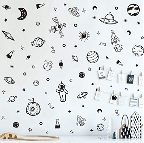 Product Cover TOARTi Black Space Wall Decal (79Pcs), Solar System Planet Wall Sticker for Kids Room Classroom Decoration, Minimalist Planets Stars Vinyl Decal