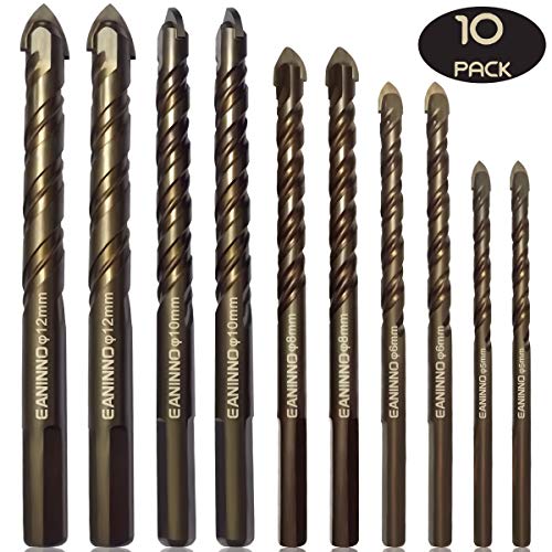 Product Cover EANINNO 10 Pieces Masonry Drill Bit Set, German Material Carbide Tip Concrete Drill Bits for Ceramic Tile/Pots Holes/Brick/Porcelain Wall/Glass/Wood, Multipurpose Installer Bit Tool, 5 6 8 10 12 mm