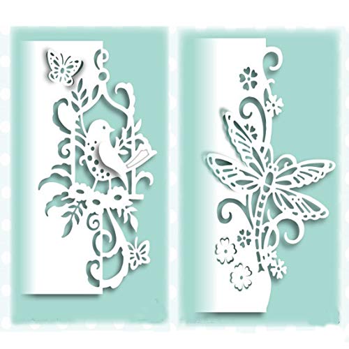 Product Cover 2pcs Metal Die Cuts,Lace Bird Butterfly Dragonfly Metal Cutting Dies Stencils DIY Invitation Scrapbook Embossing Album Paper Photo Craft for Card Making Mould Template
