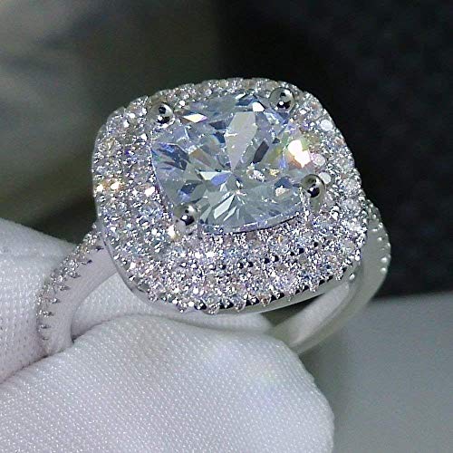 Product Cover Aimys Fashion Ring Cushion Cut 4ct 5A Zircon Stone 925 Silver Engagement Wedding Band Ring for Women (8)