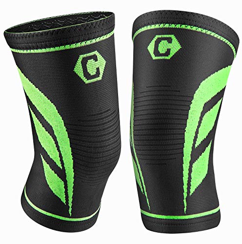 Product Cover CAMBIVO 2 Pack Knee Brace, Knee Compression Sleeve Support for Running, Arthritis, ACL, Meniscus Tear, Sports, Joint Pain Relief and Injury Recovery (Large, Ns70 Green)