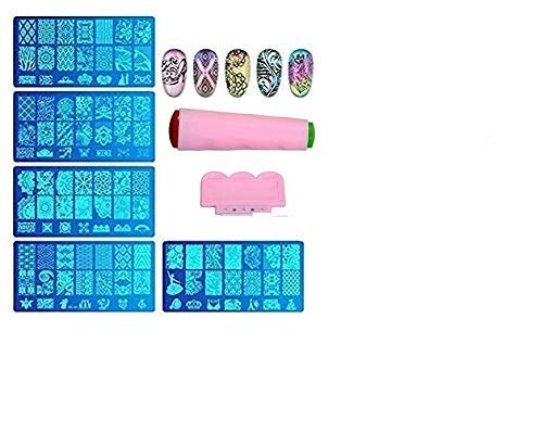 Product Cover Trendy Club Women's Jumbo Nail Stamping Image Plates Kit 1 Pieces, Double Sided Stamper, Metal Scraper Nail Art and Decoration Combo (Multicolour)