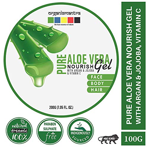 Product Cover Organix Mantra Pure Aloe Vera Nourish Gel for Skin/Hair with Argan, Jojoba Oil & Vitamin C (No Sulphates/No Parabens) 200GM