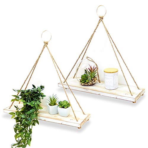 Product Cover BAMB2 Wall Hanging Shelf (Set of 2) - Farmhouse Plant Hangers for Home & Office - Rustic Home Décor - Mounting Accessories Included - Practical and Sturdy Design - Ideal for Pots, Books, Frames