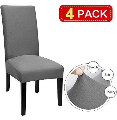Product Cover Voilamart Dining Chair Slipcovers Stretch Spandex Dining Room Chair Covers Universal Removable Washable Soft Chair Protectors for Kitchen, Ceremony, Wedding, Banquet, Hotel and Party Pack of 4, Gray