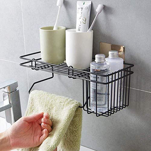 Product Cover GETKO WITH DEVICE Stainless Steel Bathroom Shower Caddy, Bathroom Shelf Wall Hanging Storage Organizer Kitchen Rack with Shampoo, Soap Holder and Towel Rack Hanger (Black)