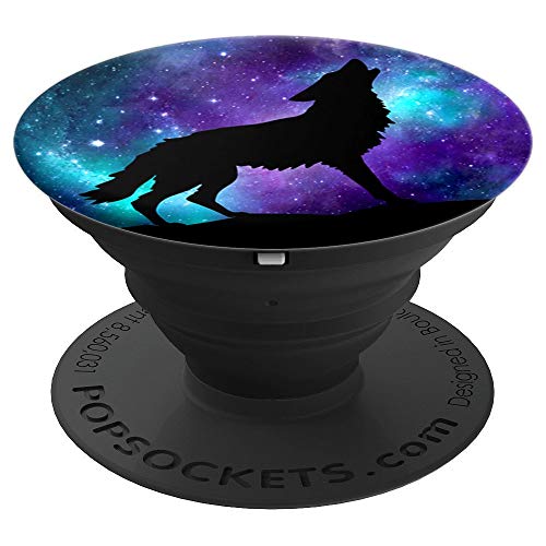 Product Cover Galaxy Star Wolf Surreal Wild Lone Wolves Double-Exposure PopSockets Grip and Stand for Phones and Tablets