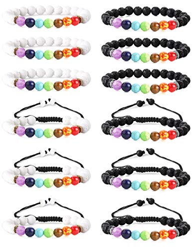 Product Cover Jstyle 12Pcs Lava Bead Bracelet for Women Men Essential Oil Beads Chakra Yoga Bracelets Set