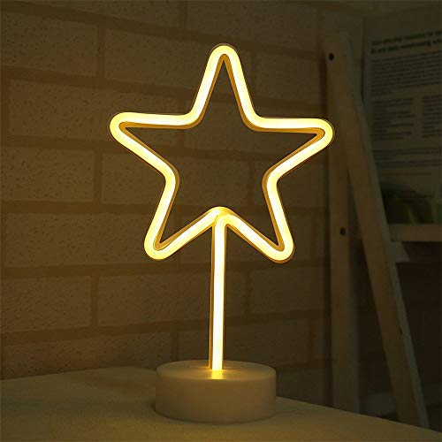 Product Cover ENUOLI Warm White Star Shaped LED Neon Lamp with Base Battery Operated USB Powered LED Home Christmas Decoration Lights for Home Hotel Bedroom Store Decoration Night Light Home Lighting