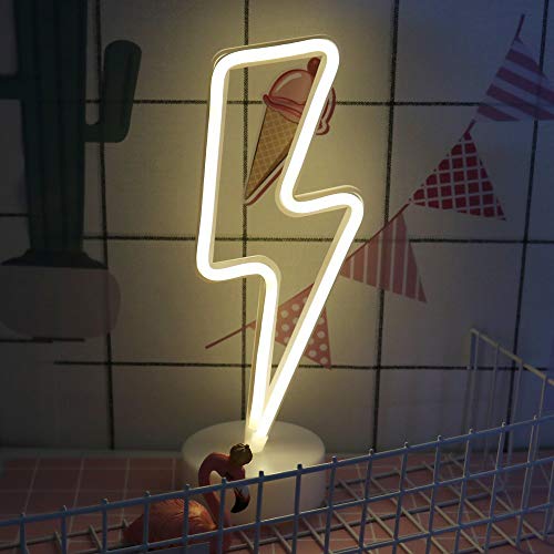 Product Cover ENUOLI Neon Signs Lightning Bolt Battery Operated and USB Powered Warm White Art LED Decorative Lights with Base Night Lights Indoor for Living Room Office Christmas Wedding Party Decoration