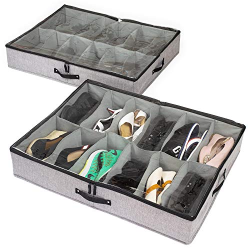 Product Cover storageLAB Under The Bed Shoe Storage, Shoe Organizer with Sturdy Sides and Bottom - Set of 2, Fits 24 Pairs Total