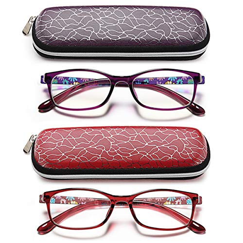 Product Cover Purple Red Ladies Reading Glasses - 1.5 Women Readers Retro Blue Light Blocking Computer UV Protection Reading Glasses