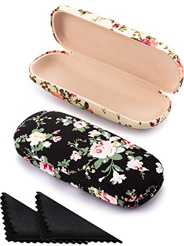 Product Cover 2 Pieces Spectacle Case Box Portable Hard Eyeglass Case Fabrics Floral Eyeglass Case Spectacles Box Case for Eyeglasses (Apricot, Black)