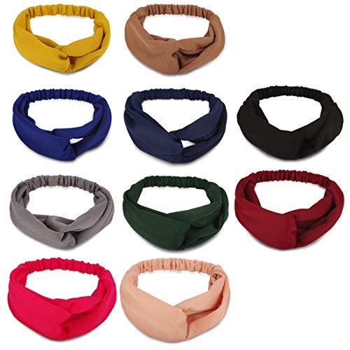 Product Cover 10 Pack Headbands Women Hair, Turban Headbands for Women Girls, Elastic Solid Head Wraps Hair Bands, Twisted Knot Head Bands Cute Hair Accessories (2020 Update)