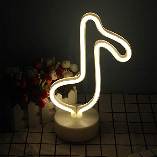 Product Cover ENUOLI Music Notes Neon Lights with Base Warm White Decor Light Led Night Light Wall Table Decor Battery Operated Creative Lighting Lamp Home Decoration Party Decoration Best Gift for Kids