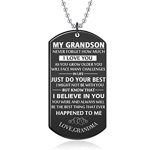Product Cover danjie Meaningful Dog Tag Necklace for Boy and Men,to My Grandson from Grandpa and Grandma Stainless Steel Necklace Inspirational Gifts for Grandson Jewelry (Nkc086, Blackgun-Plated-Stainless-Steel)