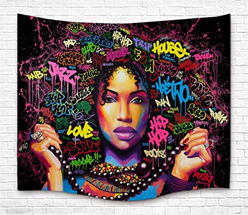 Product Cover TJFZARTCC Black Girl Tapestry African American Women Hair Art Wall Handing Tapestry for Home Decor Bedroom Dorm Room Living Room Soft Polyester Fabric 50