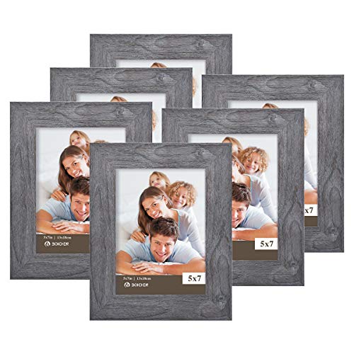 Product Cover BOICHEN 5X7 Picture Frames 6 Pack Rustic Style Wood Pattern High Definition Glass for Tabletop Display and Wall Mounting Photo Frame
