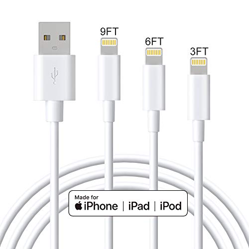Product Cover MFi Certified iPhone Charger Cable - Marchpower Lightning Cable 3Pack 3FT 6FT 9FT Extra Long iPhone Cord Fast Charging Cable for iPhone Xs Max XS XR X 8 7 6S 6 Plus SE 5S 5C 5 iPad iPod - White