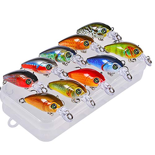 Product Cover Crankbaits Fishing Lures Kits Floating Swimbaits Wobbler Hard Baits Topwater Mini Lure for Bass Trout Pike Freshwater Saltwater 10pc/Pack + Fishing Tackle Box