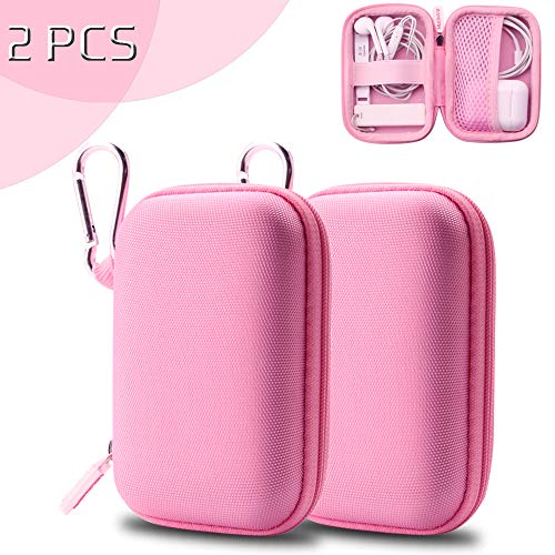 Product Cover ASMOTIM Pink Earbud Case Earphone Carrying Case Headphones Protective Case Mini Storage Carrying Case Travel Pouch with Carabiners - 2 Pack