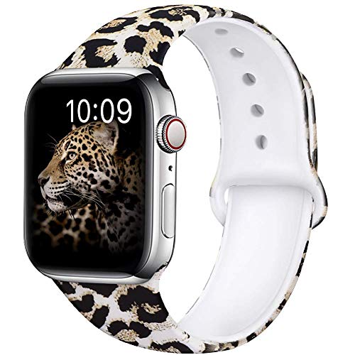 Product Cover OriBear Compatible with Apple Watch Band 44mm 42mm Elegant Floral Bands for Women Soft Silicone Solid Pattern Printed Replacement Strap Band for Iwatch Series 4/3/2/1 S/M Sexy Leopard