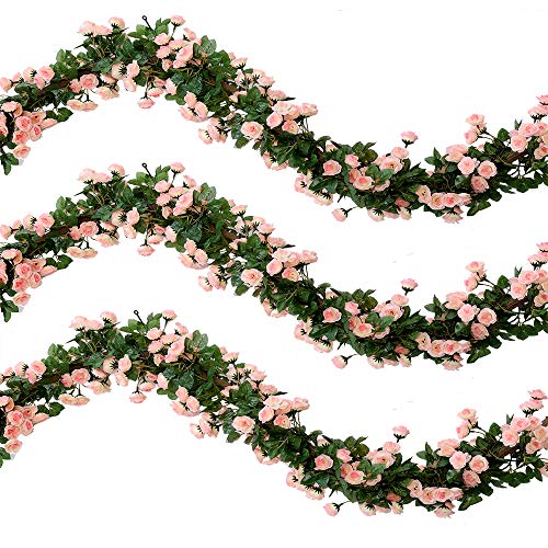 Product Cover Nubry 2Pcs 138 Heads 5.7FT Artificial Silk Fake Flowers Rose Garland Plant Vine for Home Wedding Arch Party Garden Décor(Pink)