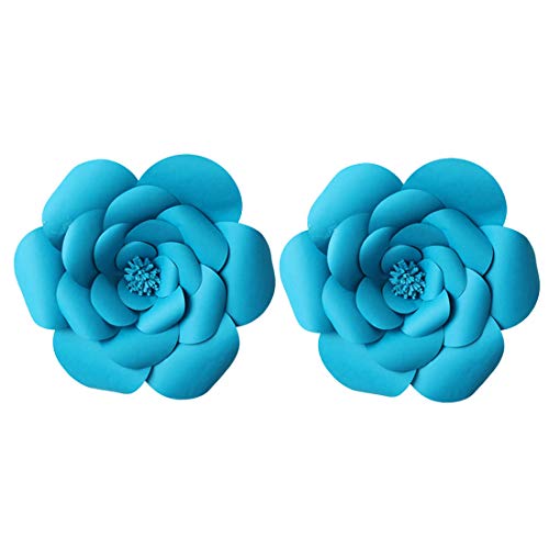 Product Cover LG-Free 2pcs 12inch Paper Flower Backdrop Decoration Party Paper Flower Wedding Rose Flower Wall Backdrop DIY Paper Handmade Craft for Nursey,Baby Shower,Birthday,Home Decor (12inch, Peacock Blue)