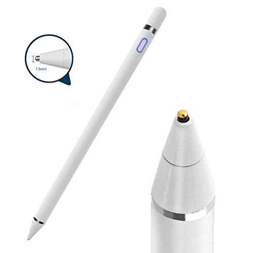 Product Cover Stylus Pen for Touch Screens Rechargeable 1.5mm Fine Point Active Stylus Pen Smart Pencil Digital Compatible iPad and Most Tablet (White 1)
