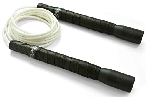Product Cover EliteSRS Beginner Jump Rope for Adults - Fitness Cardio Training - Long Handles/Comfortable Foam Grip/Forgiving PVC Cord - Indoor or Outdoor Skipping - Pro Freestyle (Black/White)