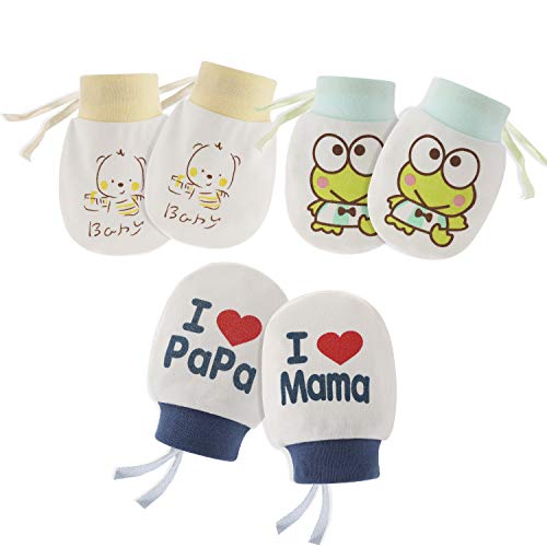 Product Cover Hifot Newborn Baby Mittens No Scratch Mittens 3 Pair, Infant Toddler Boys Girls Soft Adjustable Anti Scratch Cotton Gloves Mittens for Baby Care (Style 1)